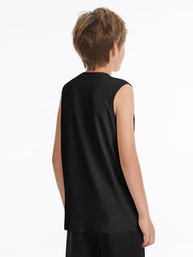 Boys Athletic Tank Top - Quick Dry Sleeveless Undershirt, Black, 13-14 Years