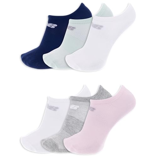 New Balance Unisex Performance Flat Knit No-Show Socks, 6-Pairs (Medium, White Assorted)
