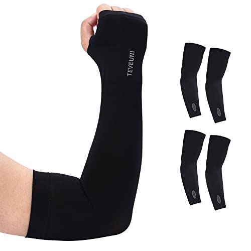 Cooling Compression Arm Sleeves with Hand Cover - 2 Pairs Black