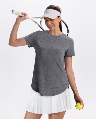 Womens Short Sleeve Workout Top - Sun Protection UPF 50+ - Grey, Large