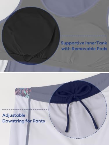 Tidal Hull Women's Tankini Swimsuit with Shorts – Tummy Control, 12 Blue to Purple Leaf