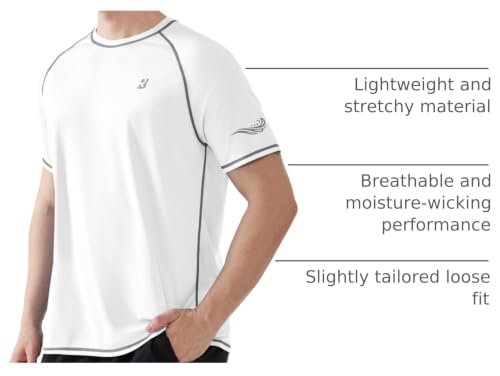 Roadbox Men’s UPF 50+ Short Sleeve Rash Guard Tee, White Large - Quick-Dry UV Swim Shirt
