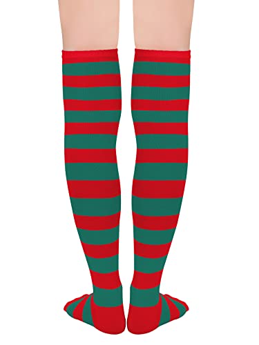 Thigh High Striped Socks for Women - Extra Long Over Knee - Red & Green