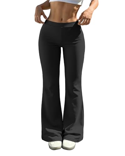 Semaro Womens Casual High Waist Flare Lounge Pants Black Large with Pockets
