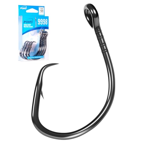 POHU Black Nickel 10/0 Heavy Duty Circle Hooks with Line Groove - 4 Pack