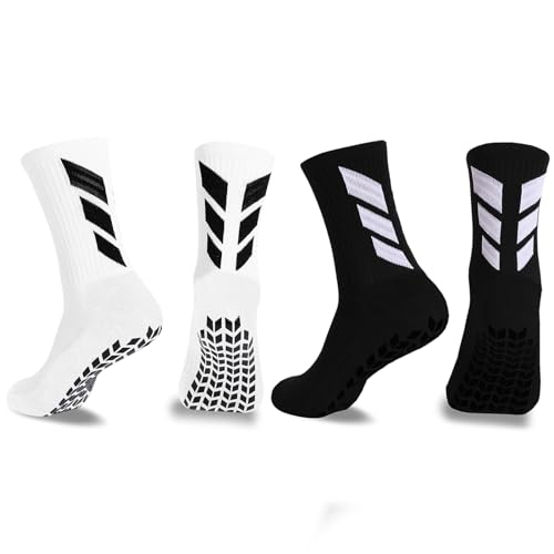 Grip Socks for Men - Non-Slip Training & Yoga Socks - 2 Pairs, Black & White