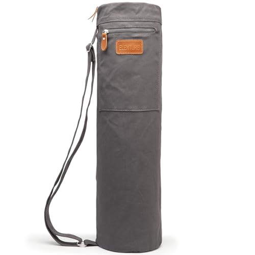 ELENTURE Grey Yoga Mat Bag for Women & Men, Full-Zip Canvas Pilates Bag with Pockets