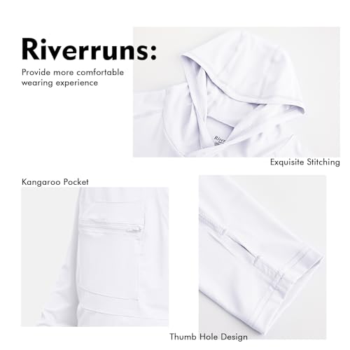 Riverruns Men's UPF 50+ Sun Protection Hoodie Fishing Shirt Small White
