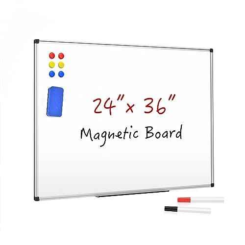 Magnetic Dry Erase Whiteboard 36 x 24 Inch - Small White Board, Silver Aluminum Frame Wall-Mounted, Magnetic Eraser, 2 Pens, Detachable Marker Tray, 6 Magnets for Office, School