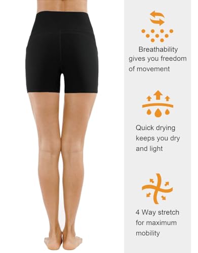 High Waist Yoga Shorts for Women - Tummy Control Athletic Shorts with Pockets