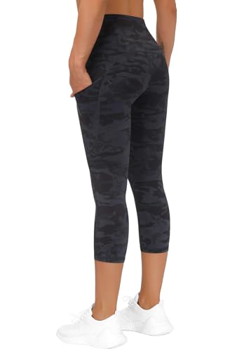 Women's Thick High Waist Capris Yoga Pants Workout Leggings - Z-capris Camo, Large