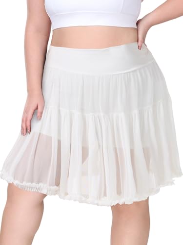 Plus Size High Waisted Ruffle Tennis Skirt with Shorts Pockets
