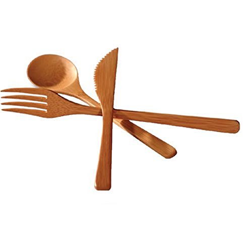 Bamboo Utensil Set - Reusable 3PC Cutlery with Fork, Knife & Spoon