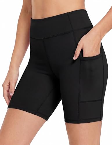 High Waisted Girls Bike Shorts with Pockets - Black, 11-12 Years