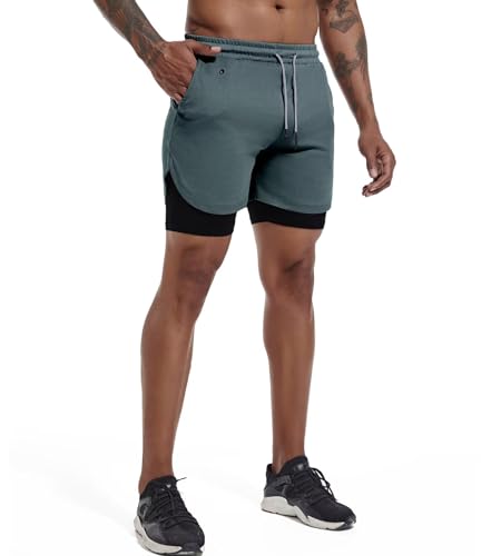 Men's Lightweight 2-in-1 7" Running Shorts with Pockets - Solid Grey, Small