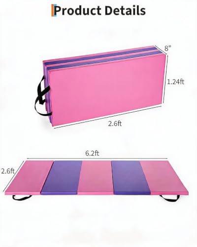 Portable Gymnastics Mat - 6.2 x 2.6 Ft, 2-Inch Thick, 4-Fold