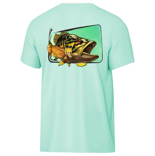 Palmyth Boys Fishing Shirt UPF 50+ Short Sleeve Youth Performance T-Shirt Large Seafoam Smallmouth Bass
