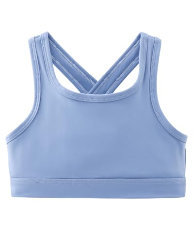 Girls Crossback Sports Bra - Athletic Training Crop Top, Blue, 11-12 Years