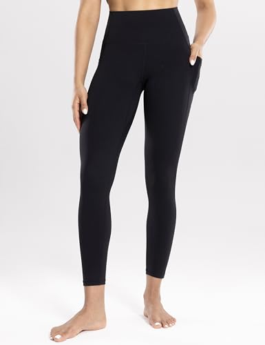 ENERBLOOM Women's High Waist Workout Leggings with Pockets 25" Medium Black