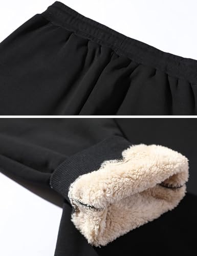 Flygo Men's Fleece-Lined Sherpa Jogger Pants Winter Warm Activewear Small Black Ribbed Bottom