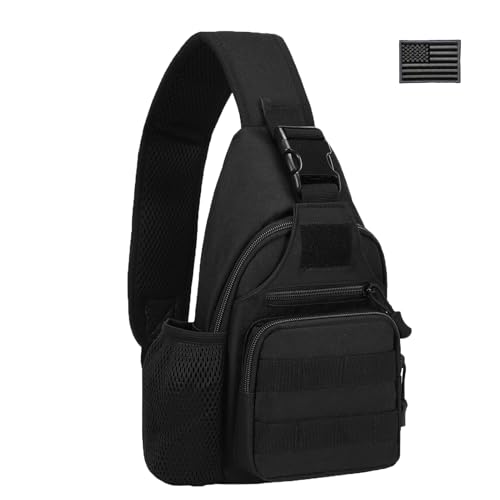 ZHIERNA Black Tactical Sling Bag for Men with MOLLE System - Crossbody Backpack