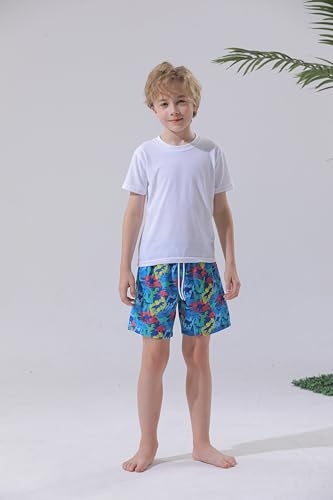MILANKERR Toddler Boys Blue Dinosaur Swim Trunks with Compression Air Holes & Quick Dry Liner - Size 8