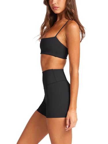 LASLULU Women's Black Small Spaghetti Strap Sports Bra Square Neck Crop Top