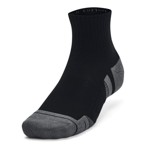 Under Armour Unisex Adult Performance Cotton Quarter Socks 3 Pack – Large Black & Pitch Gray, Athletic Crew Socks