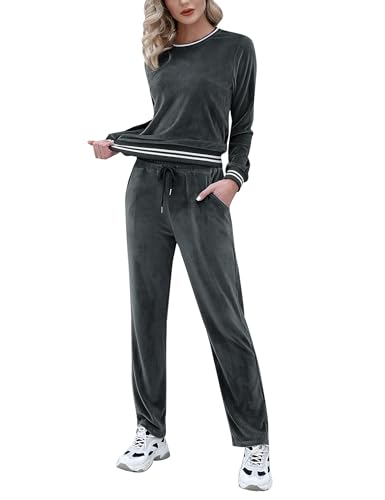 Totatuit Women's Velour Sweatsuit Set Dark Gray Small - 2 Piece Sport Tracksuit with Pockets