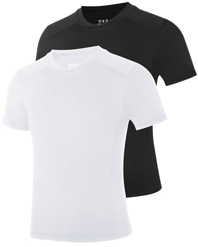 RIKUAOU Youth Boys Compression Football Undershirt – 2 Pack Large (Black + White)