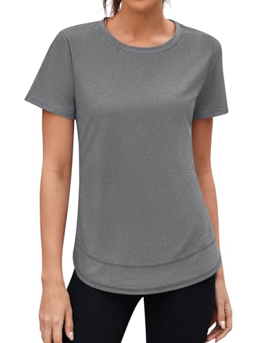 Women's Short Sleeve Workout Top - Quick Dry Yoga & Running Shirt, Size S-3XL, Grey / Large - 3rd Hill