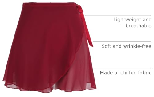 Yolev Women's Burgundy Ballet Wrap Skirt with Adjustable Waist Tie - One Size