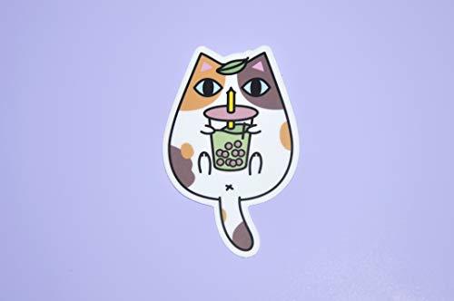 Calico Cat Bubble Tea Vinyl Sticker - Water Resistant Art
