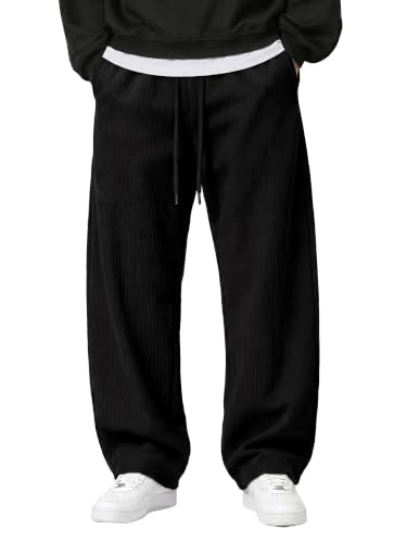 Men's Corduroy Fleece-Lined Baggy Sweatpants - Black, Medium
