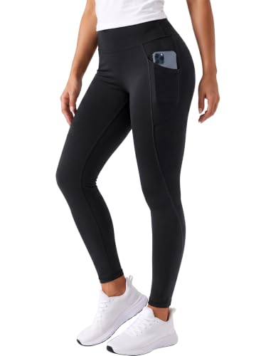 Merino Wool Leggings for Women with Pockets - High Waisted, Medium, Black - WWOMAY