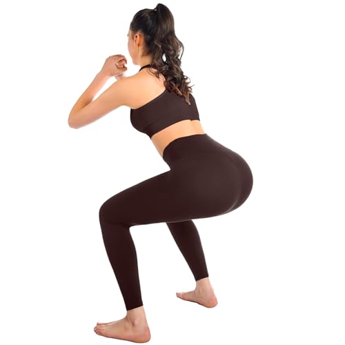 High Waisted Leggings for Women - Full Length, Large-X-Large, Coffee Brown