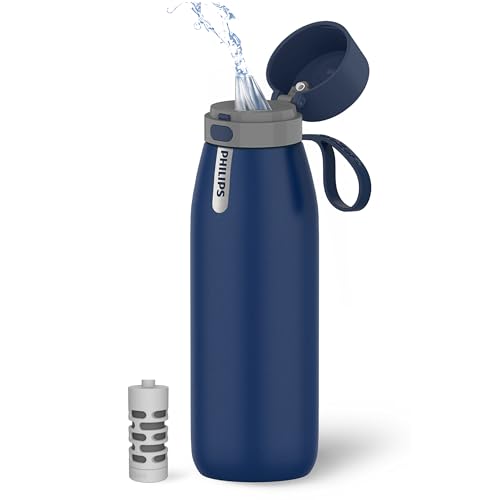 Philips Stainless Steel 32oz Travel Water Bottle with Filter - Navy Blue