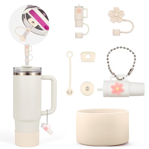 Tumbler Accessories Set for 30 & 40 oz Cups - Straw Covers, Boot & Stopper - Cream