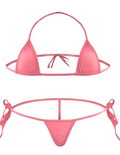 Micro Bikini Set - Pink Halter Two Piece Swimsuit, One Size