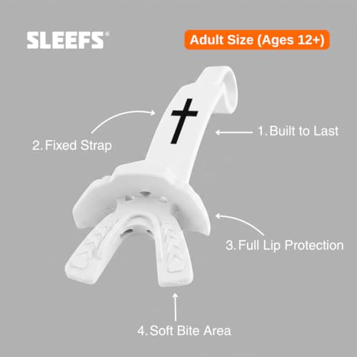 SLEEFS X Football Mouthguard with Strap - High-Impact Shock Protection, Cross White