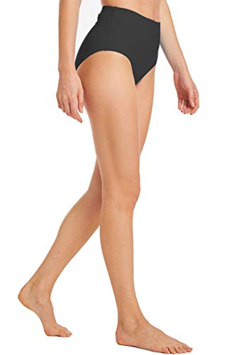 Micosuza Black High-Waist Retro Bikini Bottoms - Full Coverage Tankini Bottoms, 12