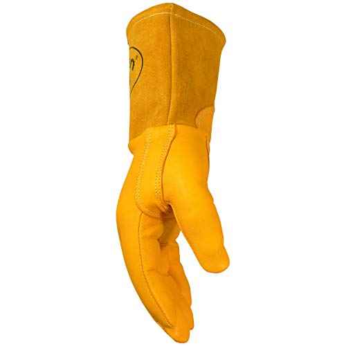 Caiman Premium Top Grain Goatskin MIG Welding Gloves, DuPont Kevlar Stitching, Unlined, 4-inch Gauntlet Cuff, Gold, Large (1869-5)