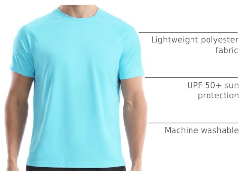 4ucycling Men's UPF 50+ Lake Blue Short Sleeve Sun Protection Swim Shirt - Medium