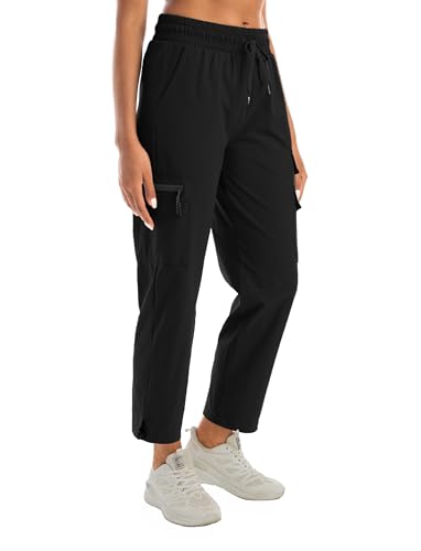 Women's Lightweight Water-Resistant Hiking Joggers with Adjustable Leg Openings - X-Large Dark Black