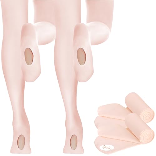 Girls' Ballet Dance Tights - 2 Pairs Convertible Pantyhose - Pink, 6-8 Years