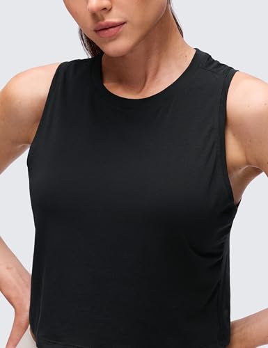 CRZ YOGA Pima Cotton Racerback Crop Tank Top – Medium Black