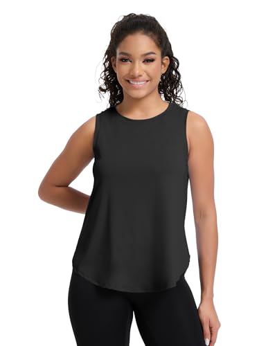 NebuKinex Women's Sleeveless Workout Tank Tops 4-Pack - Black, Grey, White, Blue, Medium