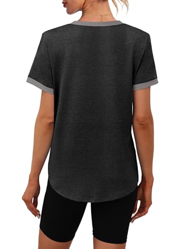 Womens Workout Tops Summer Short Sleeve Shirts Athletic Color Block