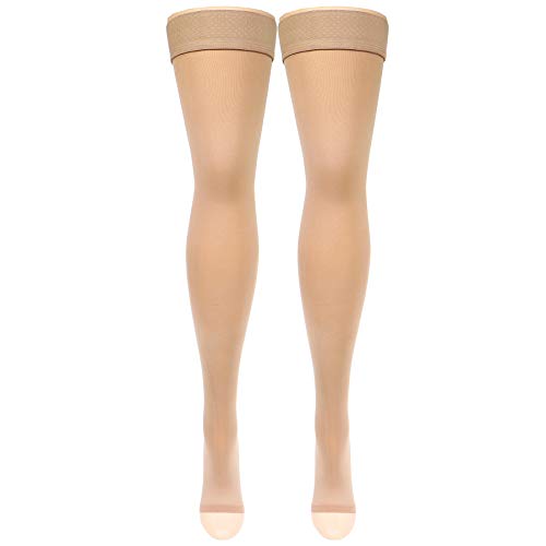 NuVein Beige Medium Support Compression Stockings 15-20 mmHg Thigh Length Open Toe