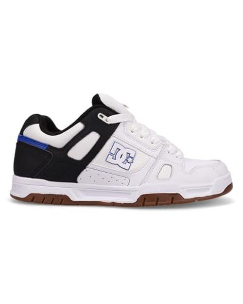 DC Men's Stag Skate Shoe, White/Black/Blue/Gum, 8
